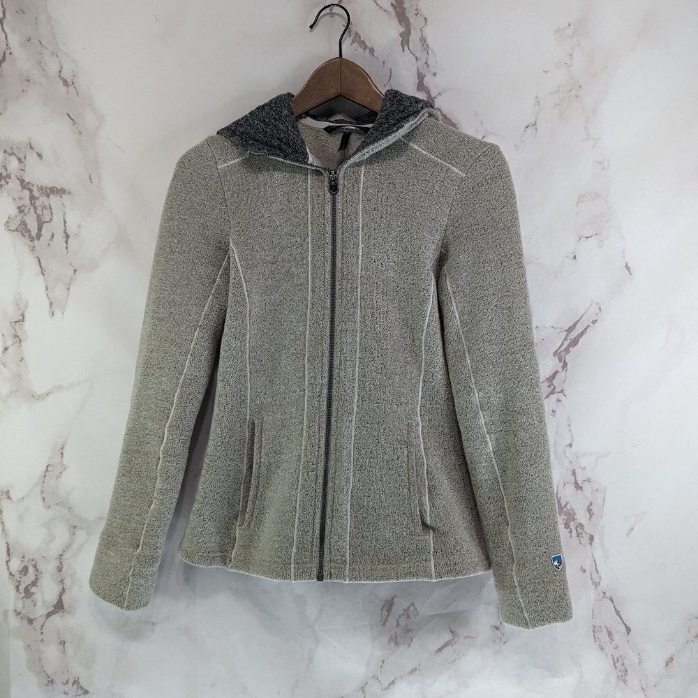 Kuhl Jacket Women XS Gray Sweater Fleece Full Zip Alf Stella Teddy Sherpa Hood